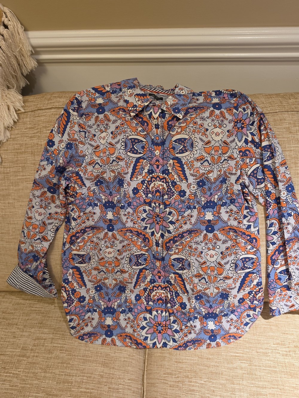 Talbots Paisley Floral Button-Down Shirt - Blue & Orange